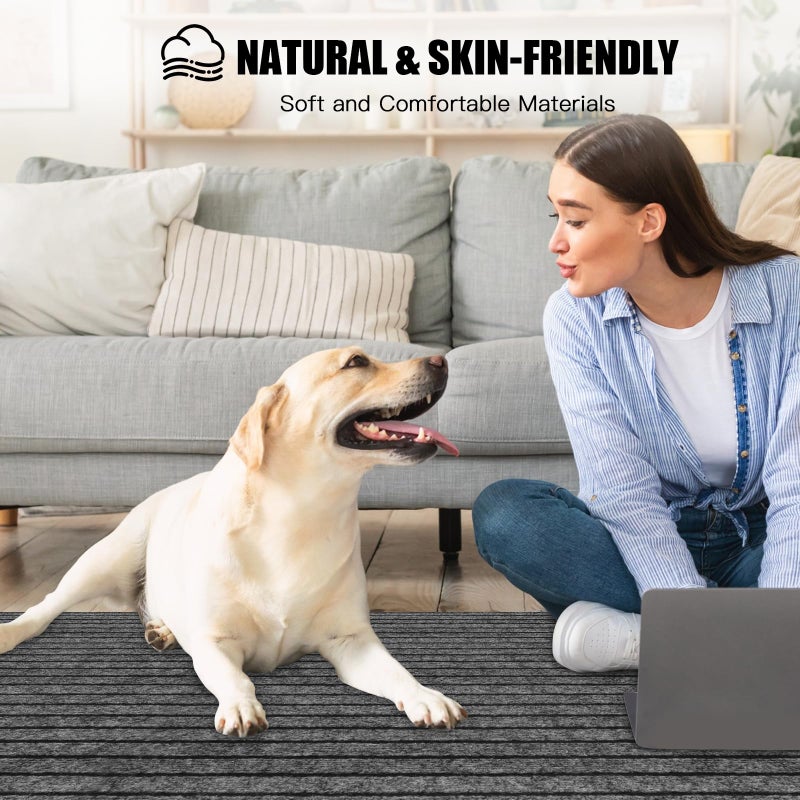 PENFHF Runner Rug 2' x 6' Outdoor/Indoor, Rug with Natural Rubber Backing Non Slip for Hallway, Kitchen, Patio, Laundry, RV, Entryway, Garage, Bathroom, Area Rug Carpet, Grey Strip, Custom Size - Image 2