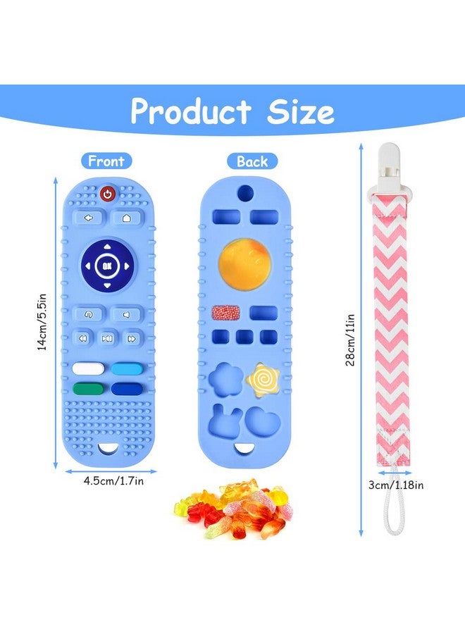 Aolso Baby Teether Toys, 2PCS Silicone Teething Toys, Remote Control Shape Teething Toys with 2PCS Pacifier Clip, Teething Relief Toys for Baby 3-24 Months, BPA-Free Baby Chew Toys(Bule&Pink) - Image 2