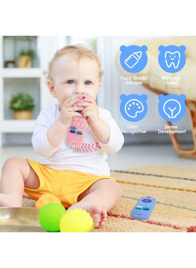 Aolso Baby Teether Toys, 2PCS Silicone Teething Toys, Remote Control Shape Teething Toys with 2PCS Pacifier Clip, Teething Relief Toys for Baby 3-24 Months, BPA-Free Baby Chew Toys(Bule&Pink) - Image 4