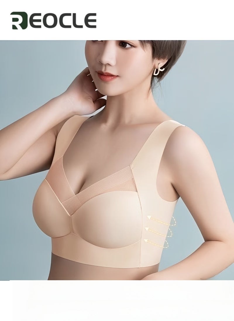 REOCLE Women's Seamless Wirefree Bras Mesh Comfortable Padded Back Smoothing Bra Push Up Wireless Bras Sculpting Uplift Bra - Image 3