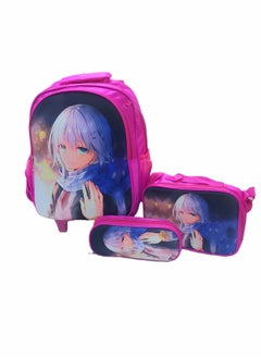Generic Back To School School Bag With Wheels, 3 in 1,Designed With Anime Characters For Girls  - Image 3