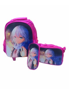 Generic Back To School School Bag With Wheels, 3 in 1,Designed With Anime Characters For Girls  - Image 4