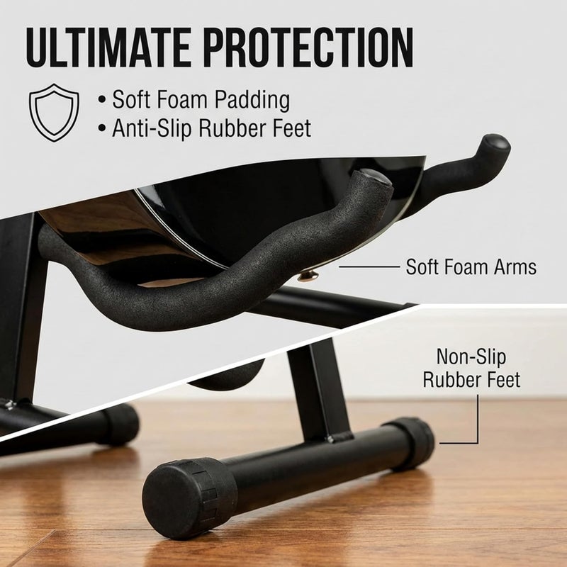 RockJam Foldable A-Frame Guitar Stand with Cushioned Arms and Rubber Feet. Electric, Acoustic & Bass Holder. (RJGS01) - Image 4