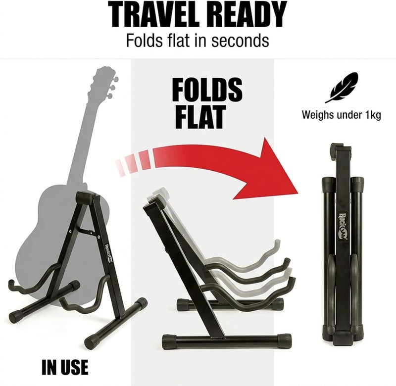 RockJam Foldable A-Frame Guitar Stand with Cushioned Arms and Rubber Feet. Electric, Acoustic & Bass Holder. (RJGS01) - Image 3
