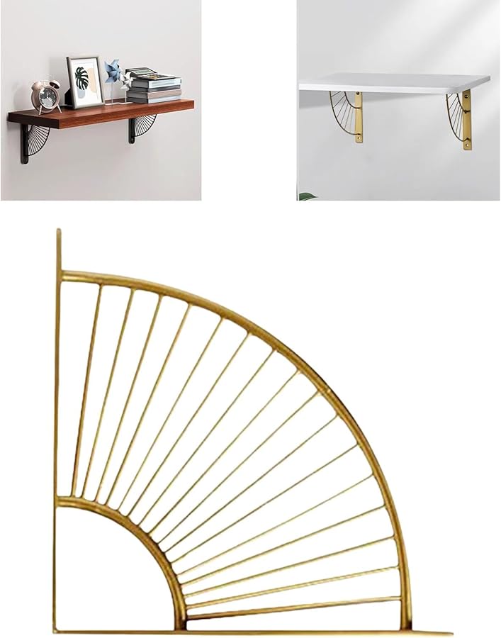 Gold Wall Mount Shelf Bracket Fan Shaped Multipurpose Storage Support for Bedroom Study Living Room - Image 4