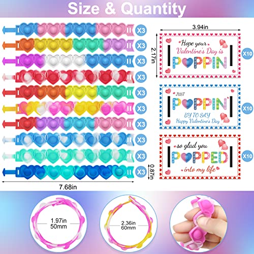 AYGXU 30pcs Valentines Day Gifts Valentines Day Cards for Classroom School Heart POP Bracelets Valentines Classroom Exchange Cards Kids Party Favors Valentines Goody Bag Filler - Image 5
