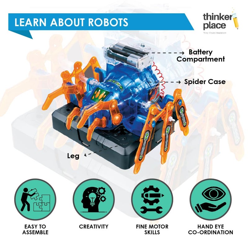 ThinkerPlace مجموعة كيت العنكبوت الروبوتي من ثينكر بليس | بناء، تعلم والعب | لعبة STEM للأطفال من عمر 8 سنوات فما فوق | مجموعة تعلم الروبوتات مع تجربة الواقع المعزز | لعبة تعليمية ممتعة - Image 5