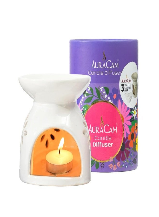 AuraCam Ceramic Diffuser Essential Oil Diffuser with Tea Light Candle - Pack of 1 | Ceramic Oil Diffuser | Essential Oil Burner | Aroma Diffuser for Home, Office & Toilets (White) - Image 3