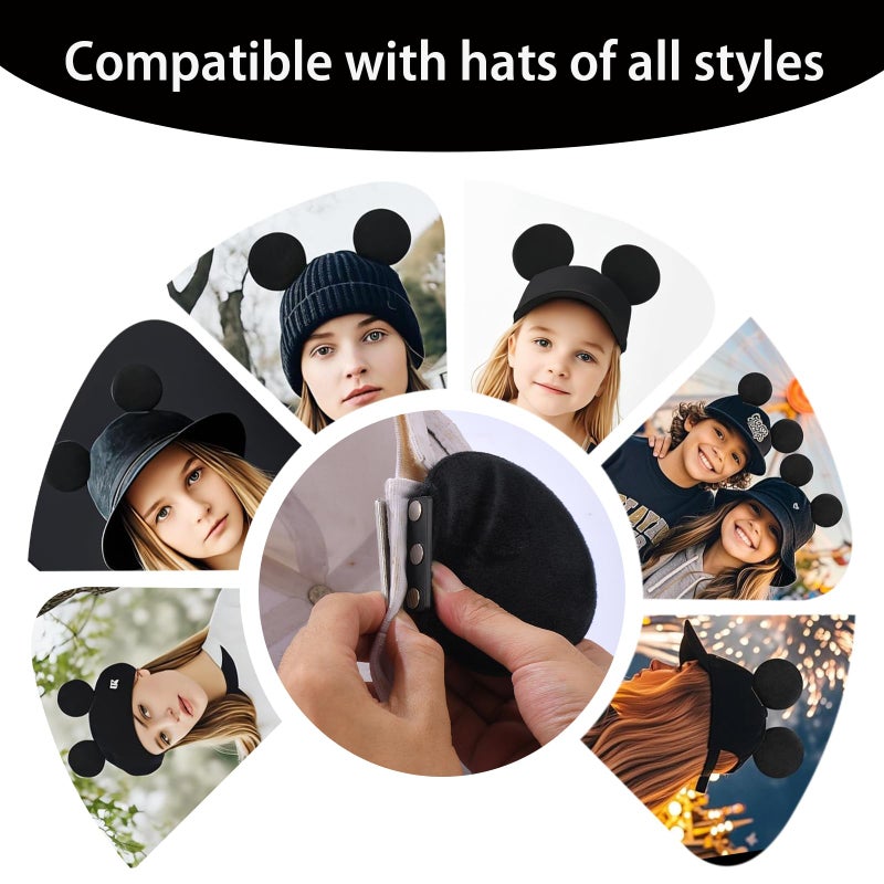 ZIYIZE 4 Pcs Magnetic Mouse Ears for Hats, Removable Magnet Minni Ear for Cap, Interchangeable Mouse Ears for Baseball Hat, Clip-On Hat Accessory, Adults and Kids, for Theme Parks Halloween Christmas Black - Image 5