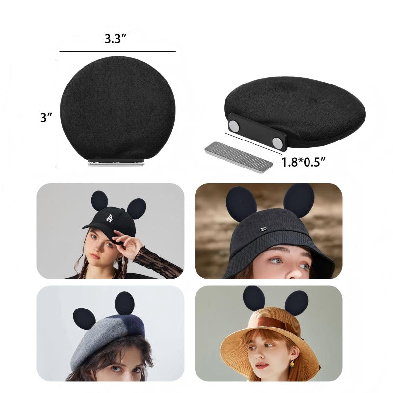 ZIYIZE 4 Pcs Magnetic Mouse Ears for Hats, Removable Magnet Minni Ear for Cap, Interchangeable Mouse Ears for Baseball Hat, Clip-On Hat Accessory, Adults and Kids, for Theme Parks Halloween Christmas Black - Image 2