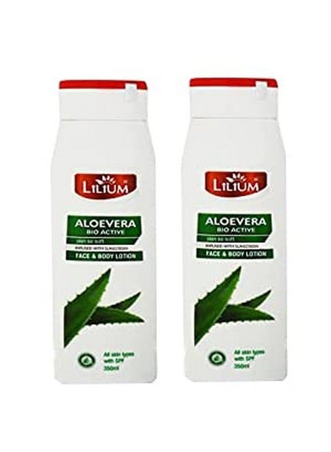 Lilium Aloe Vera Bio Active Face & Body Lotion 350ml, Infused With Sunscreen, Skin So Soft, Soothing, Radiant Hydration, Nourishing, Non-Greasy, For Women & Men, All Skin Types With SPF, Pack of 2