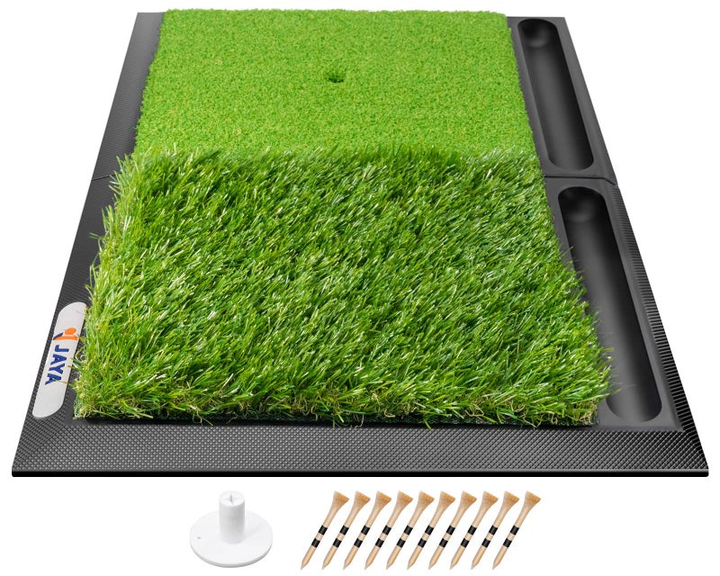 JAYA Golf Hitting Mat with Ball Tray, Heavy Rubber Base, Fairway & Rough Turf Golf Training Mat, Golf Tees and Rubber Tee Holder Included, Portable Golf Practice Mat for Indoor and Outdoor - Image 1