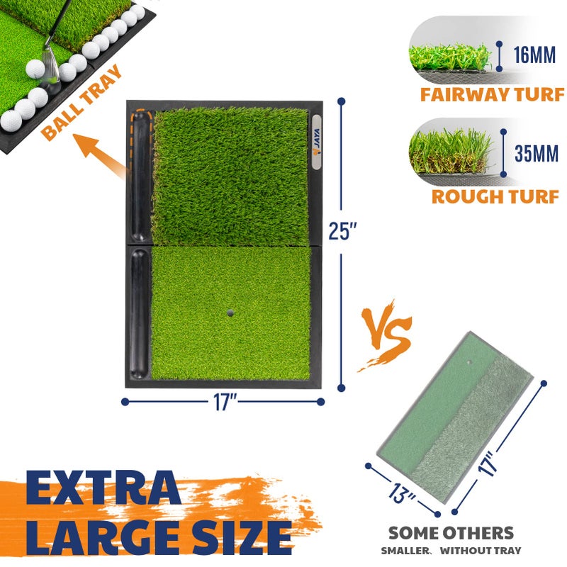 JAYA Golf Hitting Mat with Ball Tray, Heavy Rubber Base, Fairway & Rough Turf Golf Training Mat, Golf Tees and Rubber Tee Holder Included, Portable Golf Practice Mat for Indoor and Outdoor - Image 2
