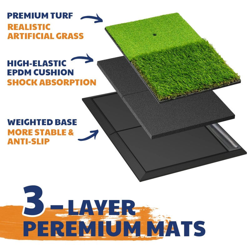 JAYA Golf Hitting Mat with Ball Tray, Heavy Rubber Base, Fairway & Rough Turf Golf Training Mat, Golf Tees and Rubber Tee Holder Included, Portable Golf Practice Mat for Indoor and Outdoor - Image 3