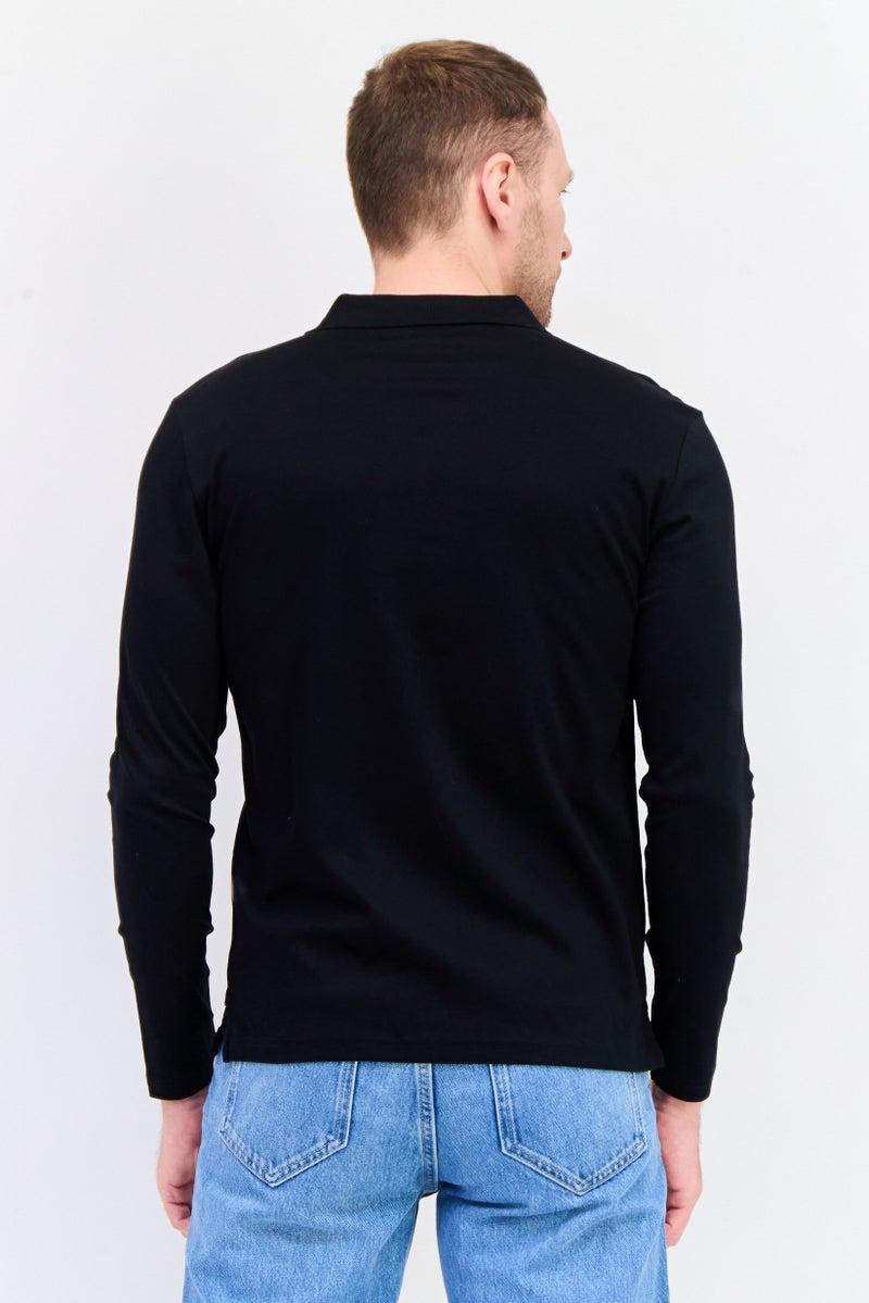 GIORDANO Men Slim Fit Solid Full Sleeves Polo Shirt, Black  - Image 3