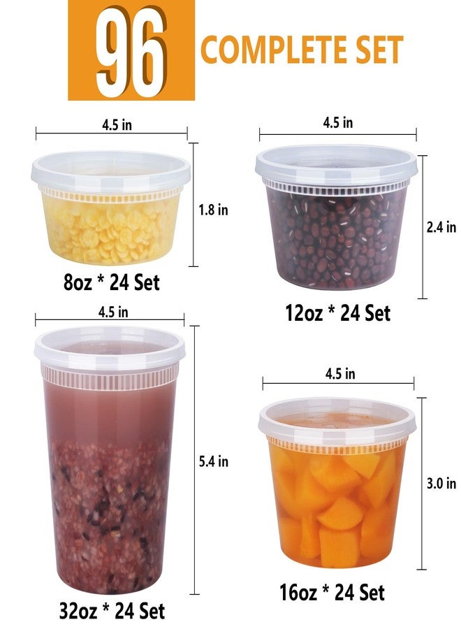 NESCCI 96 Sets (192-Piece) Deli Containers with Lids, 32/16/12/8 oz X 24 Set Each, Leak-Proof & BPA Free Airtight Takeout Plastic Food Storage Containers for Soup, Microwave/Freezer/Dishwasher Safe - Image 2