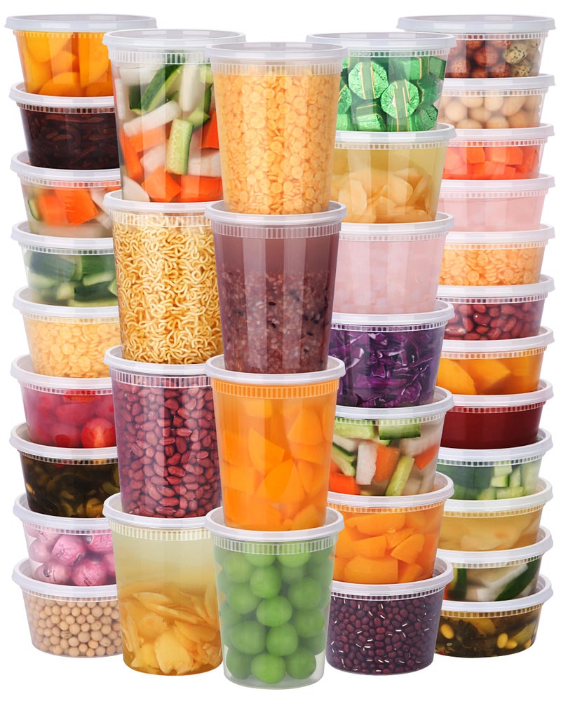 NESCCI 96 Sets (192-Piece) Deli Containers with Lids, 32/16/12/8 oz X 24 Set Each, Leak-Proof & BPA Free Airtight Takeout Plastic Food Storage Containers for Soup, Microwave/Freezer/Dishwasher Safe - Image 1