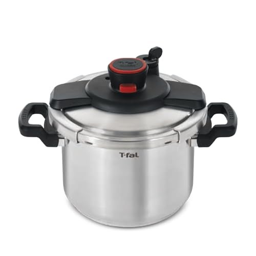 Tfal Clipso Stainless Steel Pressure Cooker 63 Quart Induction Cookware Secure Locking System One Hand System Recipe Book Included Pots and Pans Kitchen Silver