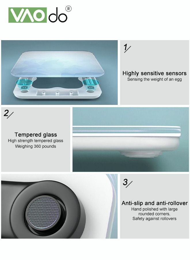 VAOdo High-precision Bathroom Scale Hidden LED Display Super Load-bearing Tempered Glass More Accurate Weighing With Sensitive Sensors Usb Interface Charging Weighing Scale - Image 5