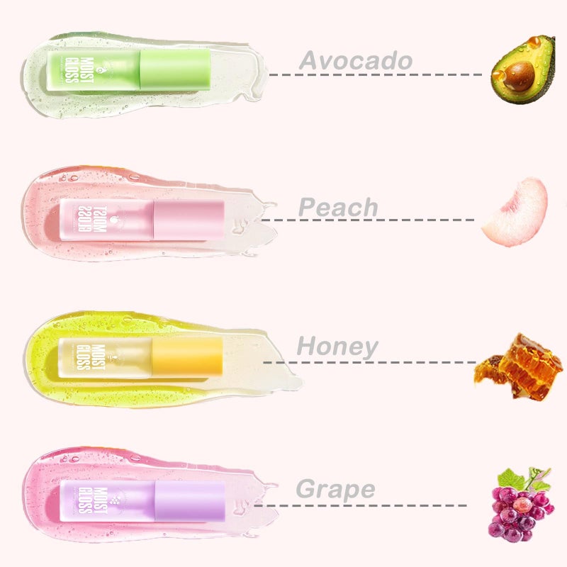 KTouler 4Pcs Hydrating Lip Oil Set,Clear Lip Gloss,Long Lasting Nourishing Revitalizing for Dry Lips,Waterproof,Lip Gloss Base Flavoring Oil for Women Girls(Avocado+Grape+Peach+Honey) - Image 5