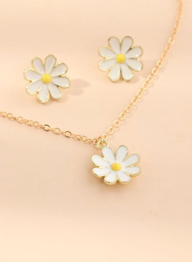 Take Two Take Two 2pcs Girl's Flower Pendant Necklace with earrings set