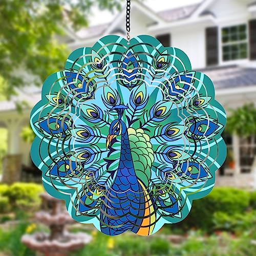 DKJOCKY Peacock Metal Wind Spinners Gifts for Women Mom Grandma Wife Hanging Wind Spinner for Outdoor Indoor Decorations 12 inch Wind Spinner for Christmas Thanksgiving Ornament Gifts - Image 1