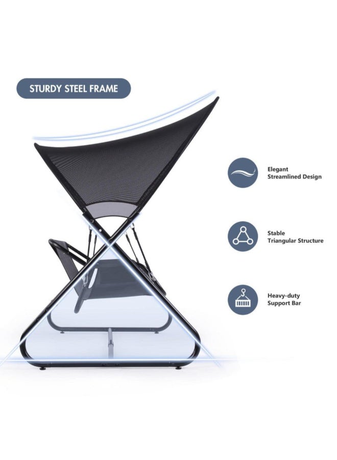 ليفينج اكسنتس كرسي أرجوحة ذو مقعدين مقاوم للطقس بإطار من الفولاذ أسود ورمادي 192 × 147 × 176 سم 79056 - Image 4