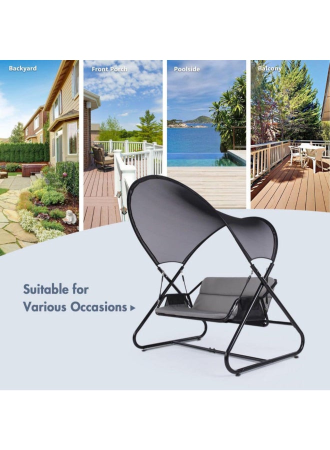 ليفينج اكسنتس كرسي أرجوحة ذو مقعدين مقاوم للطقس بإطار من الفولاذ أسود ورمادي 192 × 147 × 176 سم 79056 - Image 3