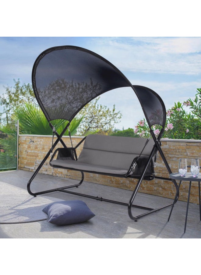 ليفينج اكسنتس كرسي أرجوحة ذو مقعدين مقاوم للطقس بإطار من الفولاذ أسود ورمادي 192 × 147 × 176 سم 79056 - Image 2