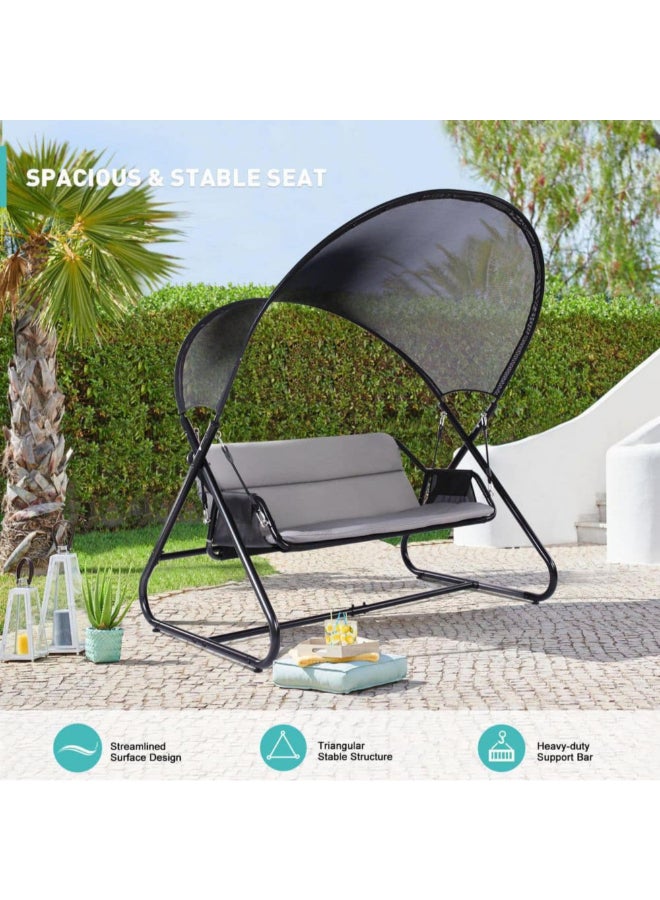 ليفينج اكسنتس كرسي أرجوحة ذو مقعدين مقاوم للطقس بإطار من الفولاذ أسود ورمادي 192 × 147 × 176 سم 79056 - Image 5