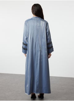 trendyol Indigo Embroidered Shiny Long Woven Cap & Abaya & Abaya TCTSS24KF00004  - Image 5