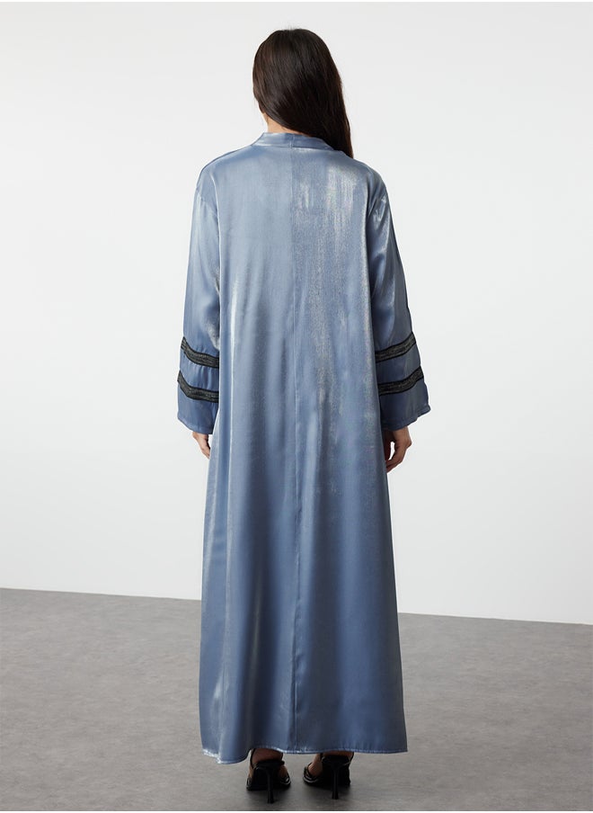 trendyol Indigo Embroidered Shiny Long Woven Cap & Abaya & Abaya TCTSS24KF00004  - Image 5