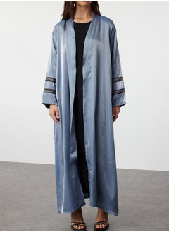 trendyol Indigo Embroidered Shiny Long Woven Cap & Abaya & Abaya TCTSS24KF00004  - Image 3