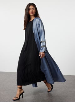trendyol Indigo Embroidered Shiny Long Woven Cap & Abaya & Abaya TCTSS24KF00004  - Image 2