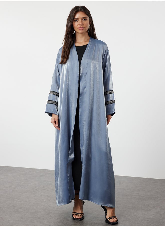 trendyol Indigo Embroidered Shiny Long Woven Cap & Abaya & Abaya TCTSS24KF00004  - Image 1