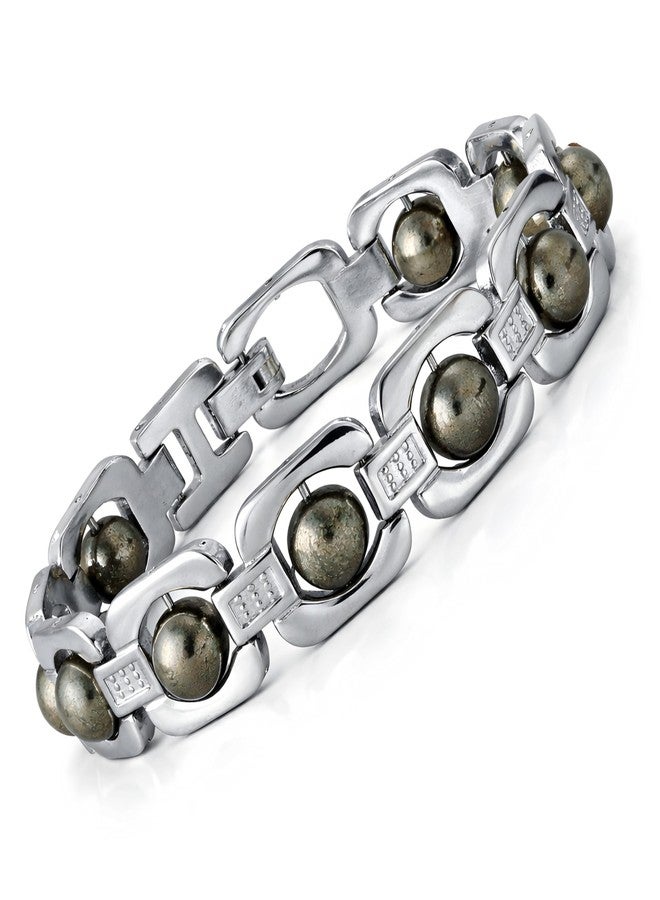 Gratify Natural Raw Pyrite Bracelet for Men & Women | Money Attraction & Confidence Booster Crystal | Adjustable Unisex Astrology Wealth | Premium Healing Stone Gift (Pyrite Metal Bracelet) - Image 1