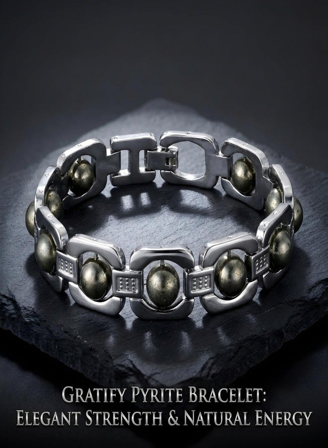 Gratify Natural Raw Pyrite Bracelet for Men & Women | Money Attraction & Confidence Booster Crystal | Adjustable Unisex Astrology Wealth | Premium Healing Stone Gift (Pyrite Metal Bracelet) - Image 2
