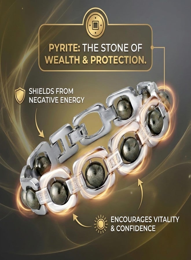 Gratify Natural Raw Pyrite Bracelet for Men & Women | Money Attraction & Confidence Booster Crystal | Adjustable Unisex Astrology Wealth | Premium Healing Stone Gift (Pyrite Metal Bracelet) - Image 3