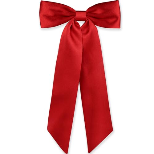WantGor Long Tail Bow Hair Clips Hair Ribbon Bows Satin Bowknot Clip Large Hair Barrettes Cute Ponytail Holder Hair Accessories for Women Daily Party Wedding Prom Red - Image 1