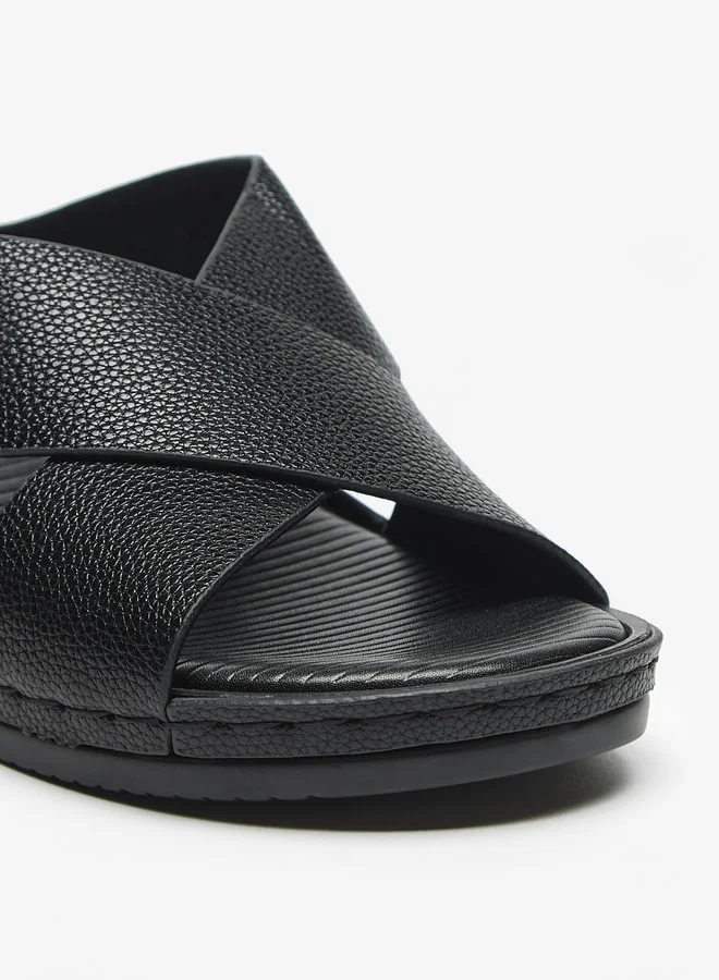Flora Bella By Shoexpress Logo Print Cross Strap Slip On Sandals with Wedge Heels