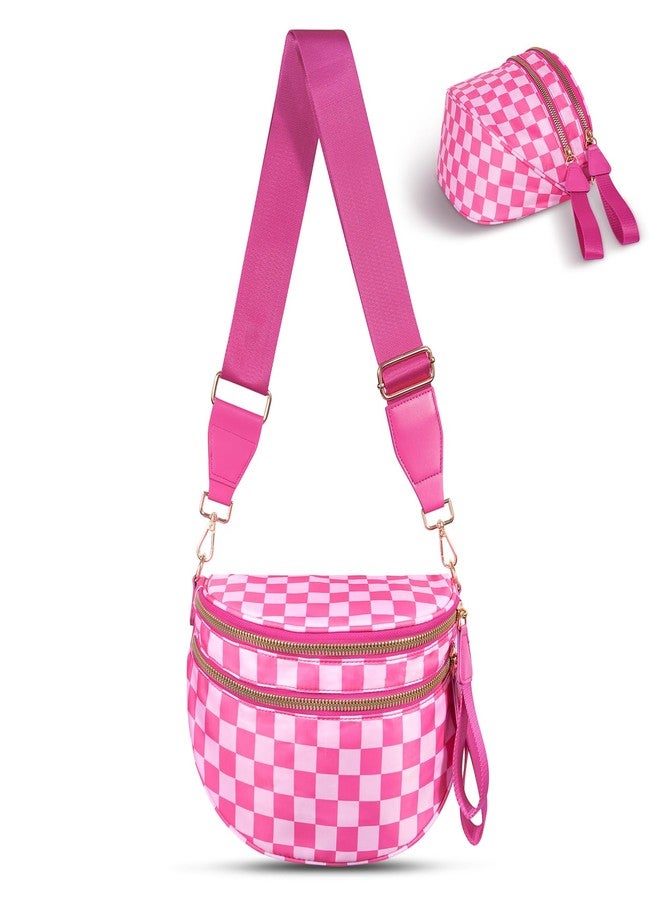 idoltimes Checkered Crossbody Bag, Bum Nylon Crossbody Bags for Women,Black and White Spacious Purse Fanny Packs Handbags, Redwhite - Image 1