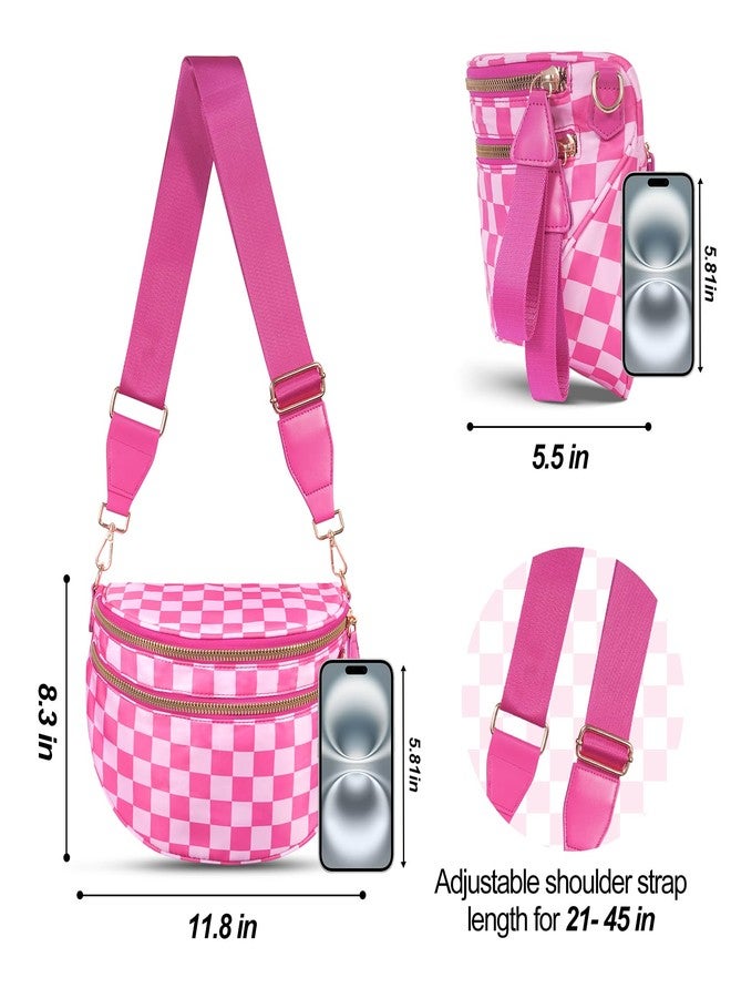 idoltimes Checkered Crossbody Bag, Bum Nylon Crossbody Bags for Women,Black and White Spacious Purse Fanny Packs Handbags, Redwhite - Image 3