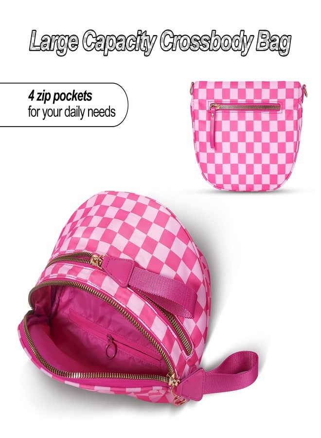 idoltimes Checkered Crossbody Bag, Bum Nylon Crossbody Bags for Women,Black and White Spacious Purse Fanny Packs Handbags, Redwhite - Image 5