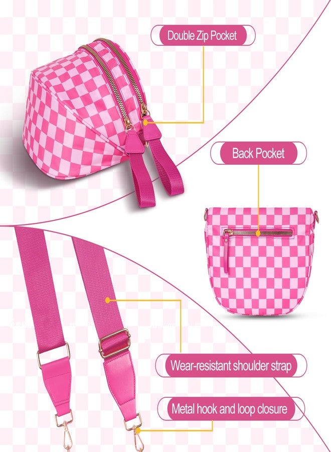 idoltimes Checkered Crossbody Bag, Bum Nylon Crossbody Bags for Women,Black and White Spacious Purse Fanny Packs Handbags, Redwhite - Image 4