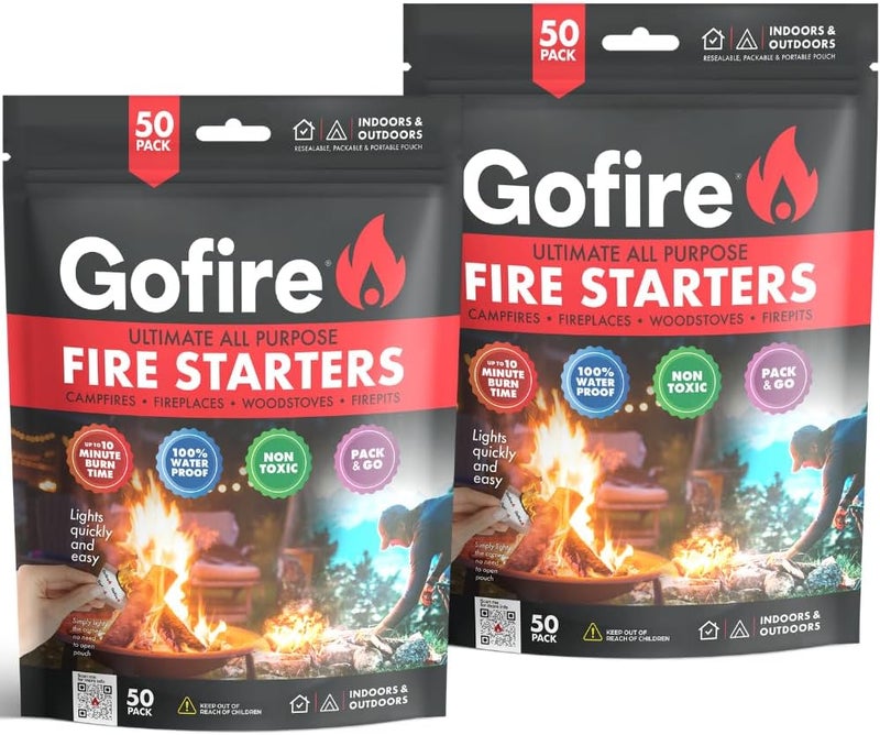 GOFIRE أداة إشعال النار الشاملة - غير سامة، صديقة للبيئة، محمولة، مقاومة للعوامل الجوية لإشعال النار في التخييم، المشي، الرحلات، المدافئ، مواقد الخشب والمزيد! (100 قطعة) - Image 1