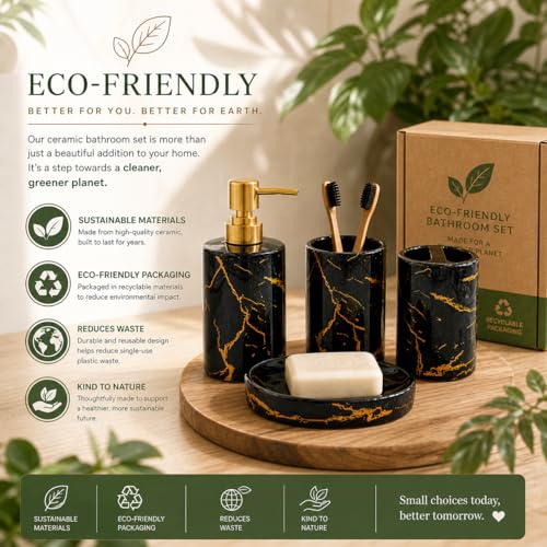 Whizzo® Italian Design Bathroom Accessories Set Ceramic - 4 Piece Bathroom Accessories Set Soap Dispenser, Toothbrush Holder, Tumbler, Soap Dish, The Best Gifting Choice (Black, WZ-BS-799-Black) - Image 5