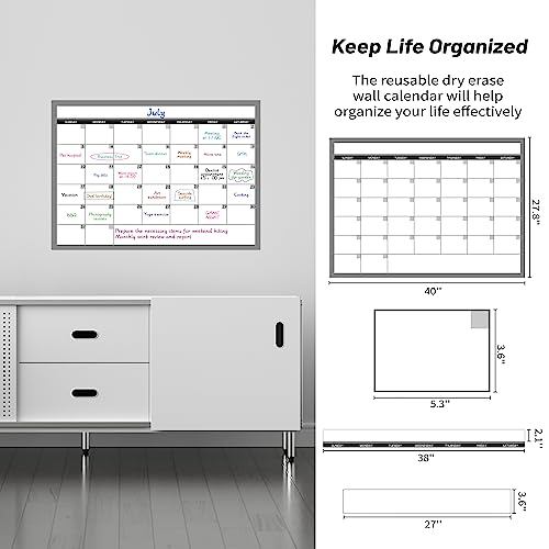BooQool Large Dry Erase Calendar for Wall, Undated 1 Month Wall Calendar, 40" x 28" Erasable & Reusable Laminated Calendar, 10 Round Stickers, Great Layout Wall Calendar Monthly for Home Office School - Image 5