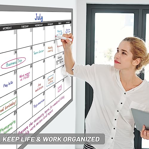 BooQool Large Dry Erase Calendar for Wall, Undated 1 Month Wall Calendar, 40" x 28" Erasable & Reusable Laminated Calendar, 10 Round Stickers, Great Layout Wall Calendar Monthly for Home Office School - Image 2