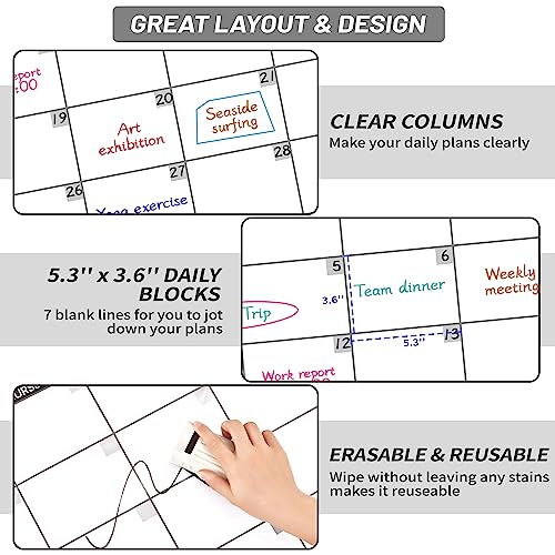 BooQool Large Dry Erase Calendar for Wall, Undated 1 Month Wall Calendar, 40" x 28" Erasable & Reusable Laminated Calendar, 10 Round Stickers, Great Layout Wall Calendar Monthly for Home Office School - Image 4