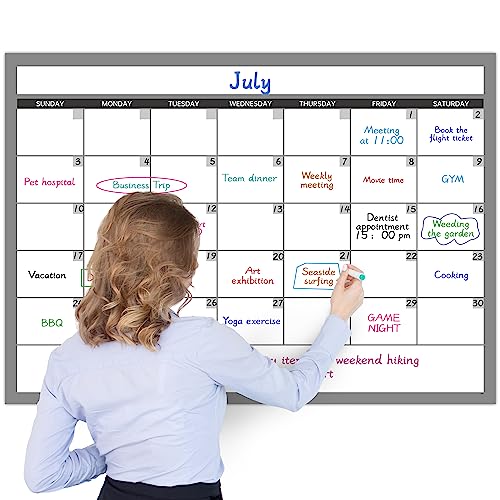 BooQool Large Dry Erase Calendar for Wall, Undated 1 Month Wall Calendar, 40" x 28" Erasable & Reusable Laminated Calendar, 10 Round Stickers, Great Layout Wall Calendar Monthly for Home Office School - Image 1